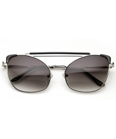 High Fashion Metal Double Bridge Pointed Cat Eye Aviator Sunglasses - Silver-black Lavender - CP11V2113TZ $10.69 Cat Eye