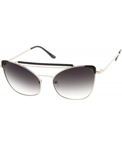 High Fashion Metal Double Bridge Pointed Cat Eye Aviator Sunglasses - Silver-black Lavender - CP11V2113TZ $10.69 Cat Eye