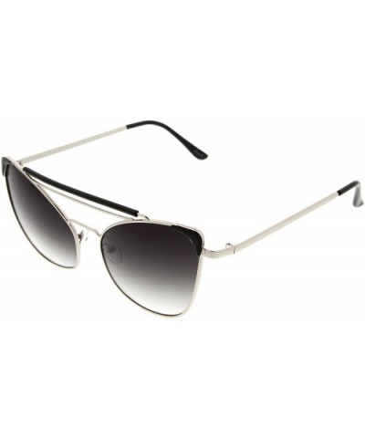 High Fashion Metal Double Bridge Pointed Cat Eye Aviator Sunglasses - Silver-black Lavender - CP11V2113TZ $10.69 Cat Eye