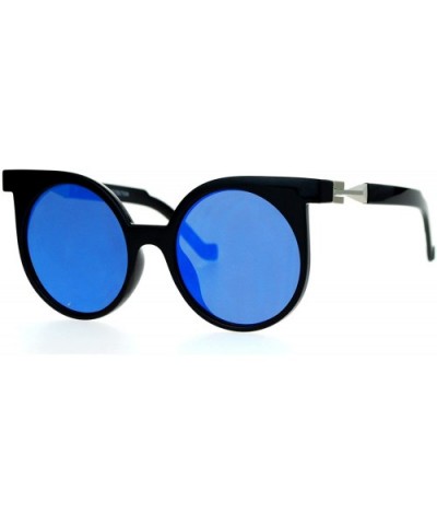 Womens Round Circle Cateye Sunglasses Super Flat Mirror Lens UV 400 - Black (Blue Mirror) - C61896H7D6W $9.06 Round