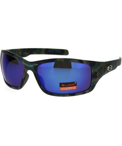 Xloop Mens Camouflage Print Mirror Lens Rectangular Warp Sunglasses - Dark Green Camo Blue Mirror - CK18RZ69QL5 $6.67 Rectang...