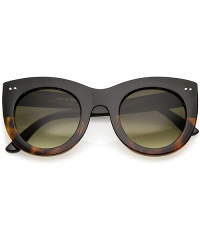 Women's Bold Chunky Frame Neutral Color Round Lens Cat Eye Sunglasses 49mm - Black Tortoise / Lavender - CE182H0TDRQ $8.90 Ca...