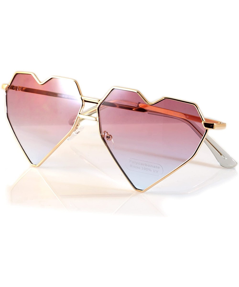 Mega Size Metal Color Tinted Two Tone Gradient Lens Heart Sunglasses A177 - Purple Blue - CL18DK5KQ59 $8.89 Oversized