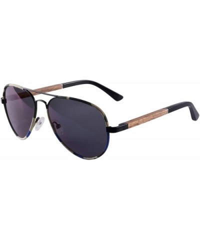 Mens Metal Handmade Wood Sunglasses Classic Frame Polarized Sun Glasses UV400 Protection - 1570 - Black and Zebra - CZ189K09K...