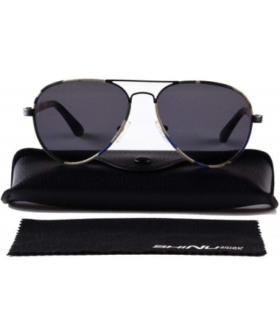 Mens Metal Handmade Wood Sunglasses Classic Frame Polarized Sun Glasses UV400 Protection - 1570 - Black and Zebra - CZ189K09K...