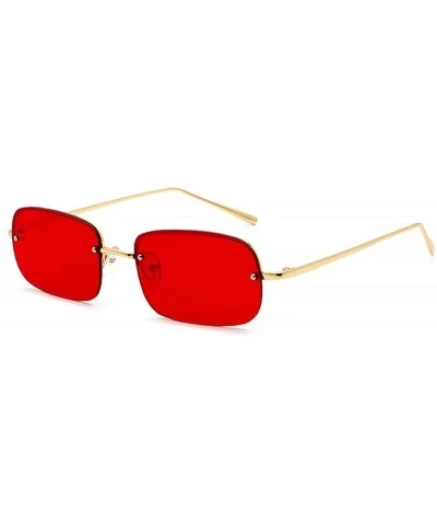 New fashion trend ocean film unisex small frame rectangular metal half frame sunglasses - Red - CZ18TCYZ90Z $11.18 Rectangular