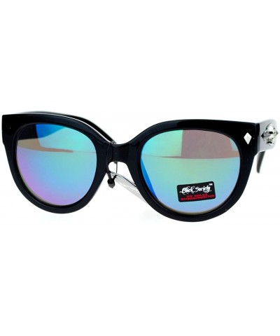 Skull Studded Womens Sunglasses Round Butterfly Fashion Eyewear - Black - C5122KUSGRD $9.33 Round