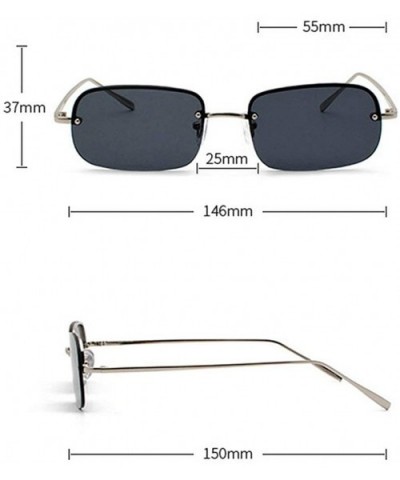 New fashion trend ocean film unisex small frame rectangular metal half frame sunglasses - Red - CZ18TCYZ90Z $11.18 Rectangular