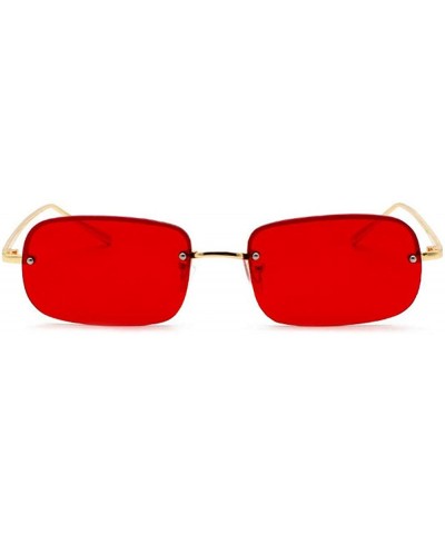 New fashion trend ocean film unisex small frame rectangular metal half frame sunglasses - Red - CZ18TCYZ90Z $11.18 Rectangular