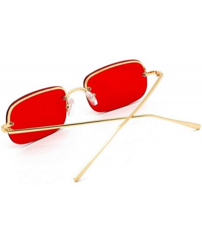 New fashion trend ocean film unisex small frame rectangular metal half frame sunglasses - Red - CZ18TCYZ90Z $11.18 Rectangular