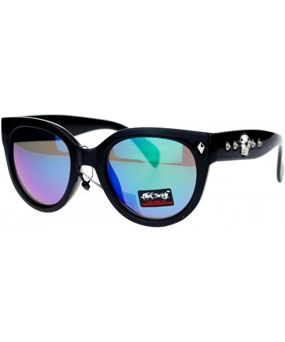 Skull Studded Womens Sunglasses Round Butterfly Fashion Eyewear - Black - C5122KUSGRD $9.33 Round