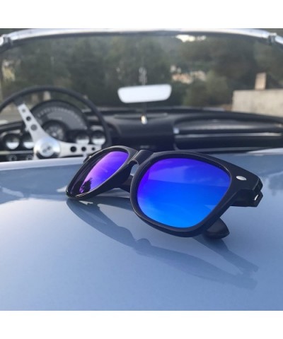 Ebony Wood Sunglasses with Blue Mirror Polarized Lens - CM1838TL0XK $28.87 Rimless