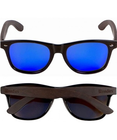 Ebony Wood Sunglasses with Blue Mirror Polarized Lens - CM1838TL0XK $28.87 Rimless