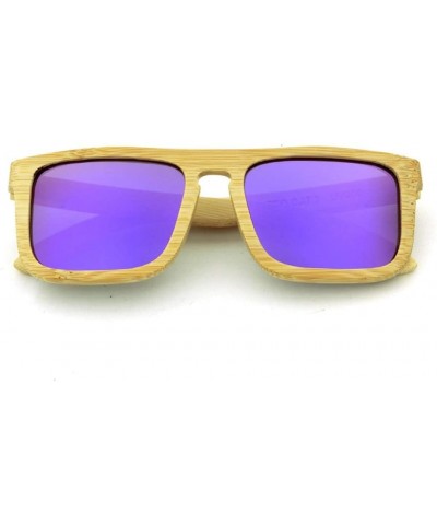 Outdoor Sports Square Bamboo Sunglasses- Polarized Retro for Women/Men (Color Purple) - Purple - CX1997KO7XD $36.56 Sport