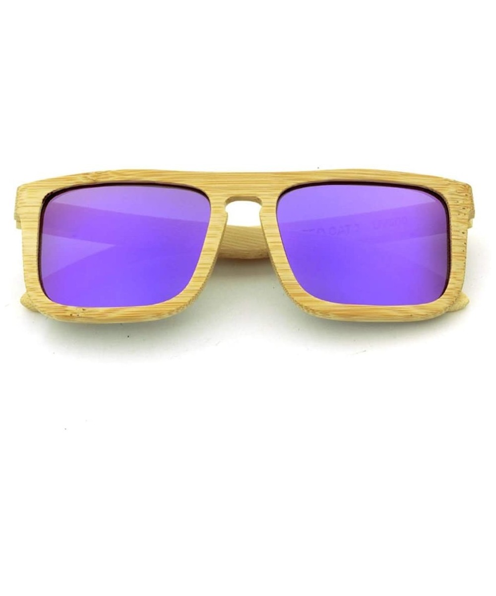 Outdoor Sports Square Bamboo Sunglasses- Polarized Retro for Women/Men (Color Purple) - Purple - CX1997KO7XD $36.56 Sport