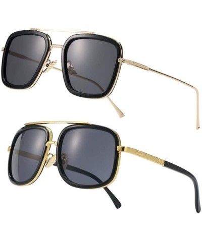 Retro Square Aviator Sunglasses for Men Women Classic Tony Stark Sunglasses Square Pilot Shades - CW18WEDIZ3A $10.24 Square