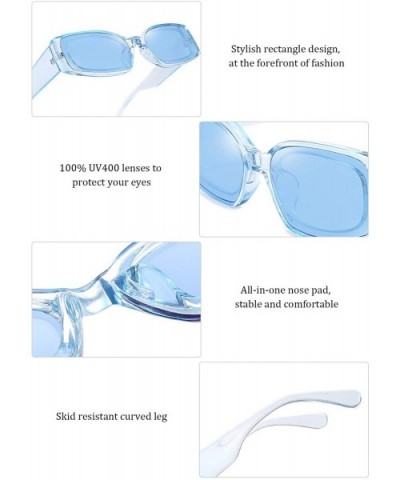 Rectangle Sunglasses for Women Retro Fashion Sunglasses UV 400 Protection Square Frame Eyewear - Transparent Blue - CN197RX2I...