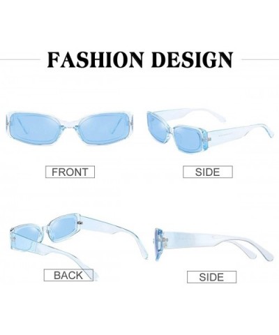 Rectangle Sunglasses for Women Retro Fashion Sunglasses UV 400 Protection Square Frame Eyewear - Transparent Blue - CN197RX2I...