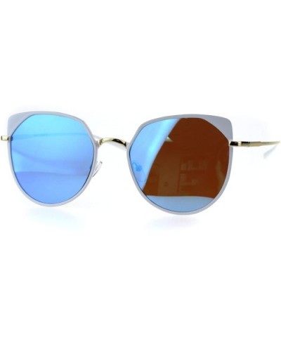 Womens Metal Rim Butterfly Metal Rim Minimal Mod Designer Sunglasses - White Gold Blue - C118EYK7X9I $10.08 Butterfly