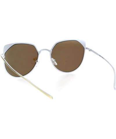 Womens Metal Rim Butterfly Metal Rim Minimal Mod Designer Sunglasses - White Gold Blue - C118EYK7X9I $10.08 Butterfly