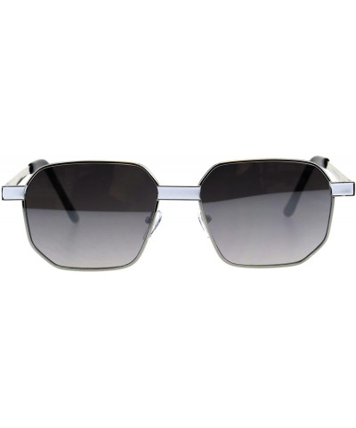 Mens Rigid Squared Rectangular Minimal Metal Fashion Sunglasses - Silver White Mirror - CP18GIZGTS8 $7.62 Rectangular