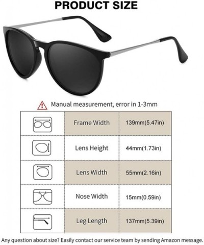 Polarized Sunglasses for Women Vintage Retro Round Mirrored Lens - Black Frame Grey Lens - CR18ET532DS $8.69 Oval