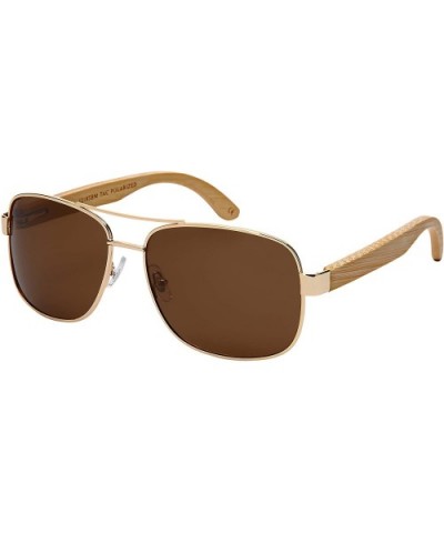 Polarized Square Aviator Bamboo Sunglasses w/Spring Hinge For Men 1218SBM-P - CU18O7OZG4Z $14.66 Round