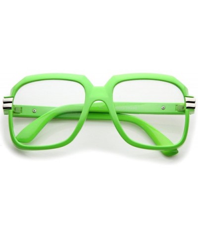 Large Colored Metal Accent Temple Clear Lens Square Glasses 55mm - Green-silver / Clear - CI12N1KJLOK $7.59 Square