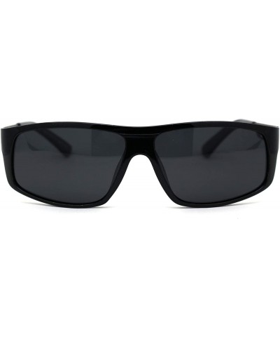 Mens Polarized Narrow Rectangle Classic Sport Fashion Sunglasses - Shiny Black Solid Black - C8192RX67HT $7.39 Sport