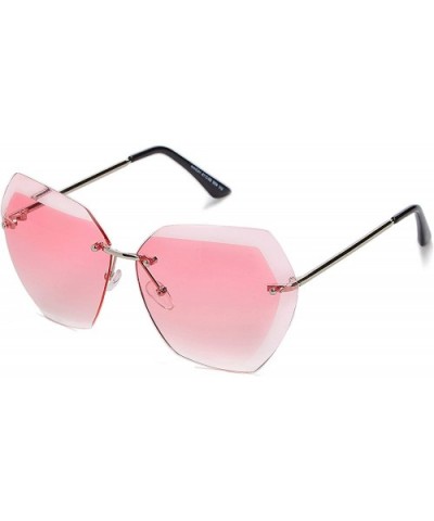 Women Oversized Rimless Diamond Cutting Lens Sunglasses P4150 - Gold Gradient Pink - CA18IOK8HZE $7.51 Oversized