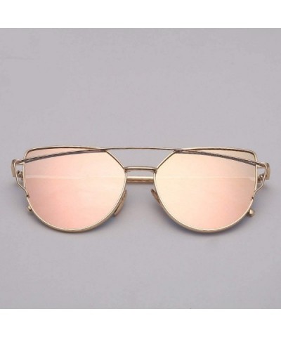 Designer Cat Eye Sunglasses Women Vintage Metal Reflective Glasses Mirror Retro - Goldblueyellow - C1198ZXC5OD $21.10 Aviator