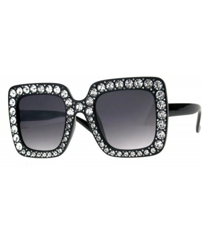 Womens Large Rhinestone Sparkling Diva Plastic Rectangular Luxury Sunglasses - Black Smoke - CH180TCCM2Z $18.38 Rectangular