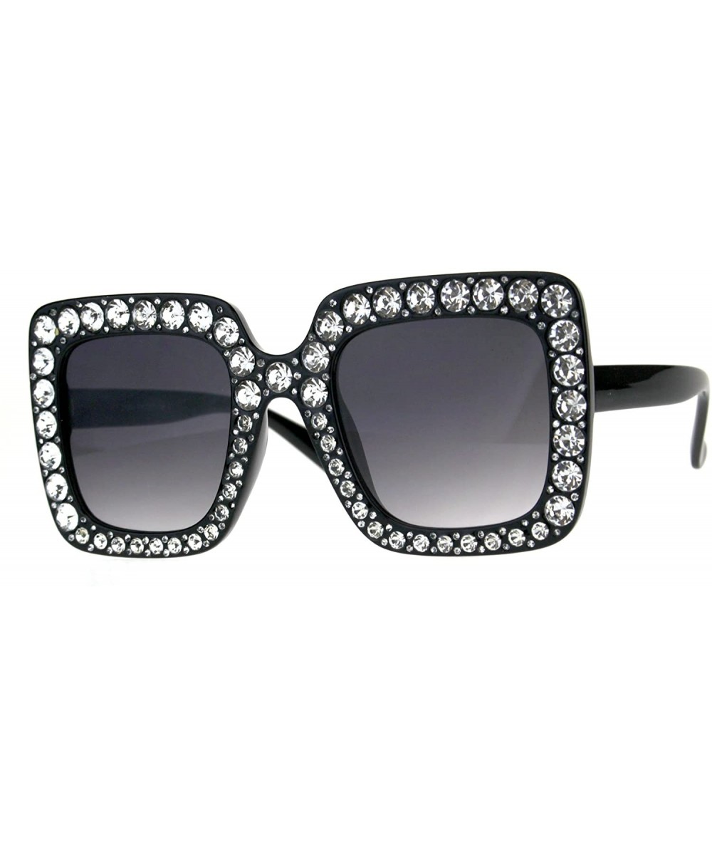 Womens Large Rhinestone Sparkling Diva Plastic Rectangular Luxury Sunglasses - Black Smoke - CH180TCCM2Z $18.38 Rectangular