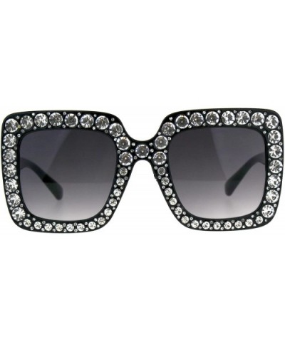 Womens Large Rhinestone Sparkling Diva Plastic Rectangular Luxury Sunglasses - Black Smoke - CH180TCCM2Z $18.38 Rectangular