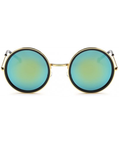 Lennon Inspired Round Metal Circle Sunglasses Retro Vintage Steampunk 55mm - Black/Yellow - CQ12IHL9DJT $14.21 Oversized