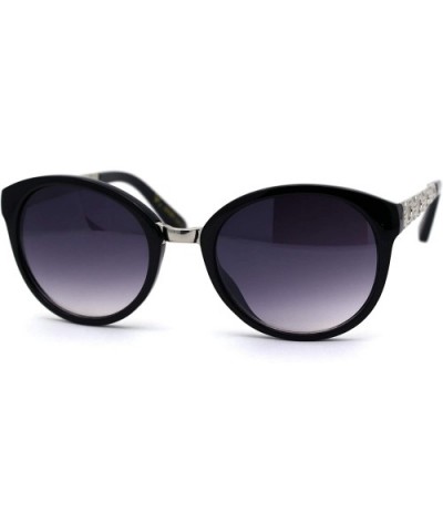 Womens Jewel Arm Round Butterfly Chic Plastic Sunglasses - Silver Black Smoke - C8197UTR5OQ $6.35 Round