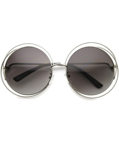Large Round Metal Ringed Oversized Sunglasses - Silver Smoke - C41260JOD1X $12.09 Oversized