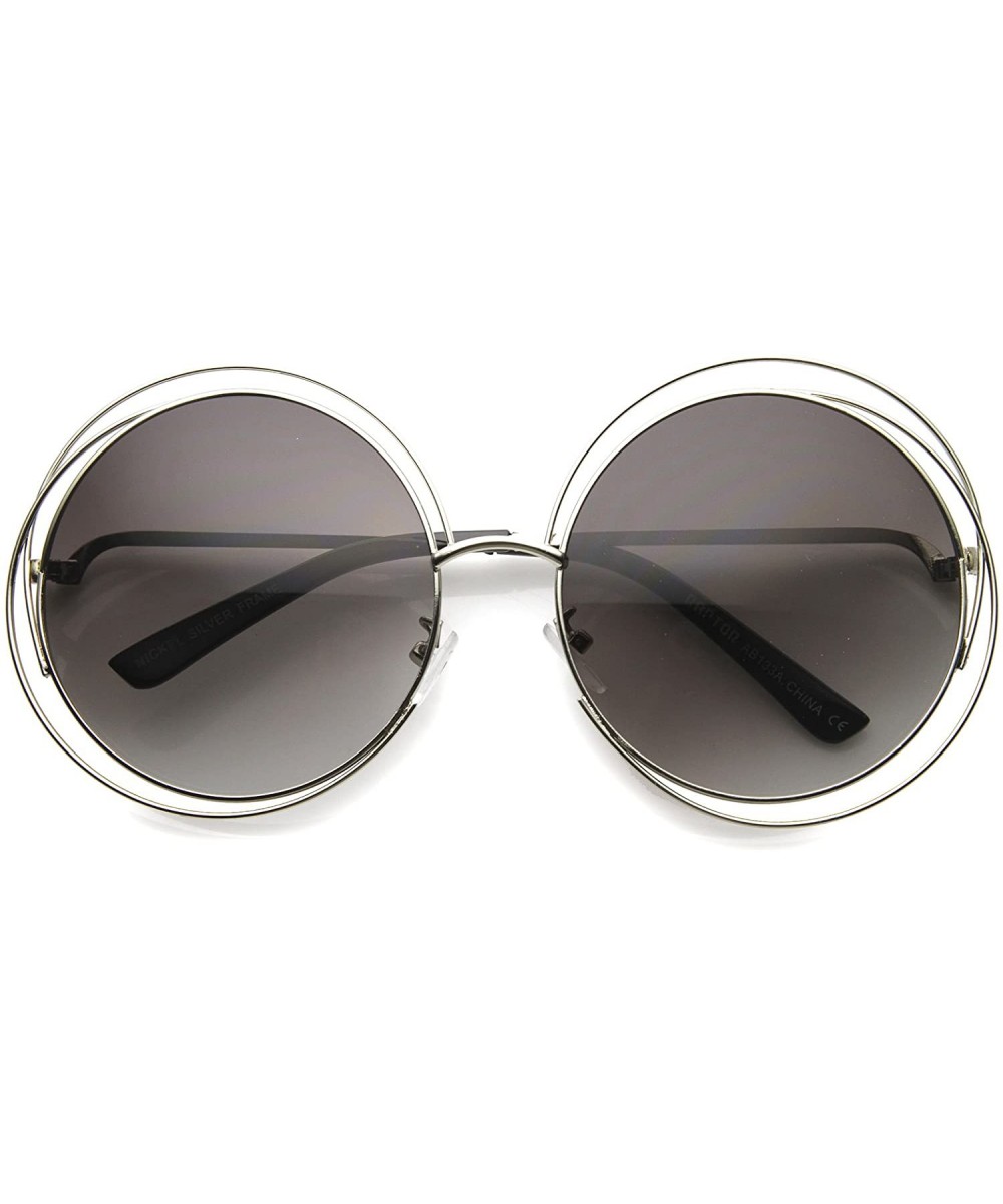 Large Round Metal Ringed Oversized Sunglasses - Silver Smoke - C41260JOD1X $12.09 Oversized