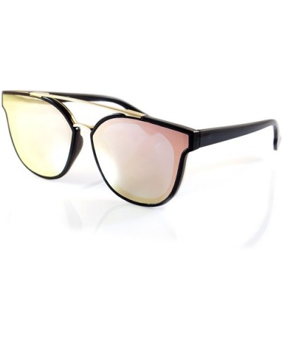 Horn Rimmed Gradient Mirror Lens Cat-Eye Aviator Couple Sunglasses A198 - Black/ Pink Rv - C918ELYZ3QH $10.82 Round