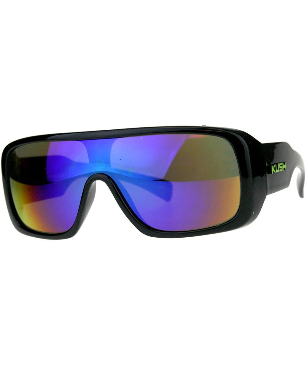 KUSH Sunglasses Mens Goggle Style Square Rectangular Black UV 400 Mirror Lens - Black/Green (Teal Mirror) - CV18CHIA44H $8.24...