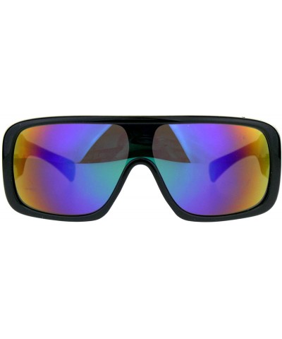 KUSH Sunglasses Mens Goggle Style Square Rectangular Black UV 400 Mirror Lens - Black/Green (Teal Mirror) - CV18CHIA44H $8.24...