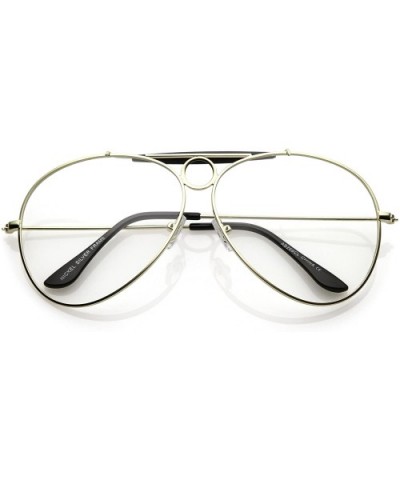 Unique Oversize Detailed Double Crossbar Clear Lens Aviator Eye Glasses 64mm - Gold / Clear - CS185U567EQ $9.75 Aviator