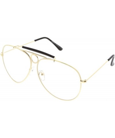 Unique Oversize Detailed Double Crossbar Clear Lens Aviator Eye Glasses 64mm - Gold / Clear - CS185U567EQ $9.75 Aviator