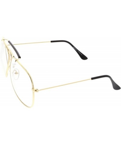 Unique Oversize Detailed Double Crossbar Clear Lens Aviator Eye Glasses 64mm - Gold / Clear - CS185U567EQ $9.75 Aviator