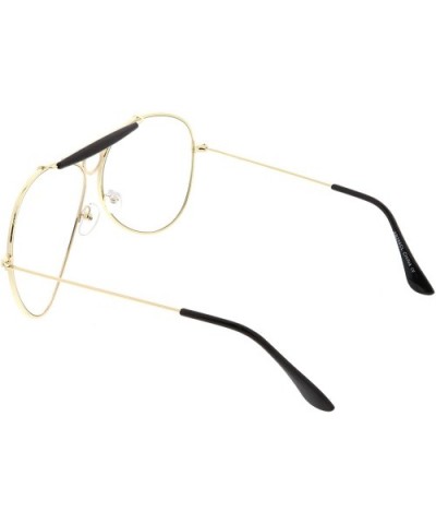 Unique Oversize Detailed Double Crossbar Clear Lens Aviator Eye Glasses 64mm - Gold / Clear - CS185U567EQ $9.75 Aviator