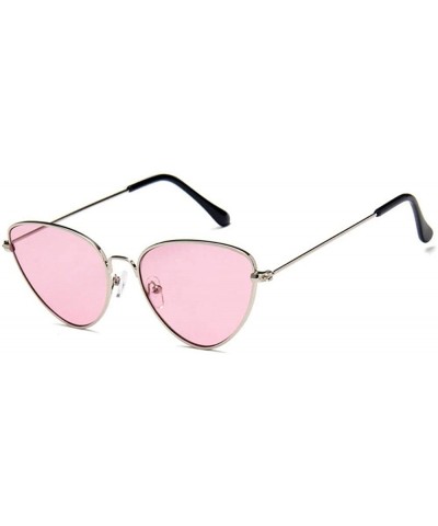 Women Fashion Triangle Cat Eye Sunglasses with Case UV400 Protection Beach - Silver Frame/Pink Lens - C318WMY9L26 $7.79 Cat Eye