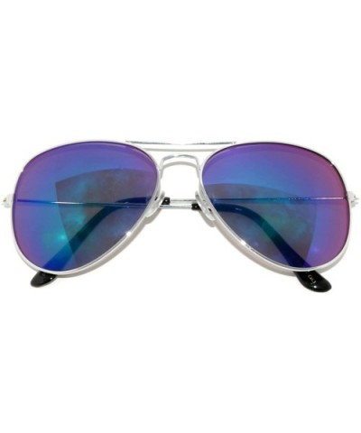 Classic Aviator Style Full Mirror Lens Sunglasses Silver Frame 100% UV - Silver Color Frame Blue-green Lens - CL11MVYP06J $8....