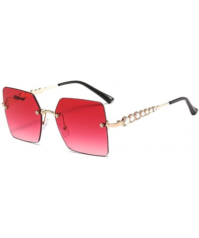 Luxury Square Rimless Sunglasses Women-Owersized Lens Metal Frame Shade Glasses - D - CI190EEWD89 $30.29 Rimless