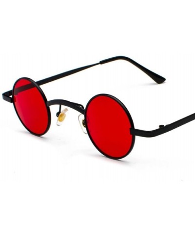 Small Round Sunglasses Men Metal Retro Tiny Sun Glasses for Women Accessories - Black With Red - CW18GD2UNGS $7.17 Round