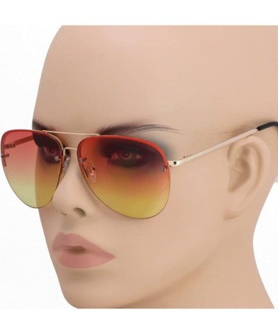 Gradient Oceanic Lens Oversized Rimless Metal Frame Unisex Aviator Sunglasses - C211HWM4PZH $5.78 Oversized